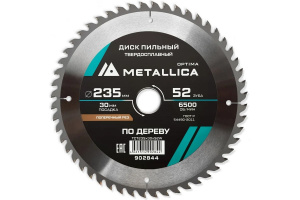 Изображение Диск пильный METALLICA Optima 235x30 мм, 52 зуба, Т=2,6 мм по дереву поперечный 902844